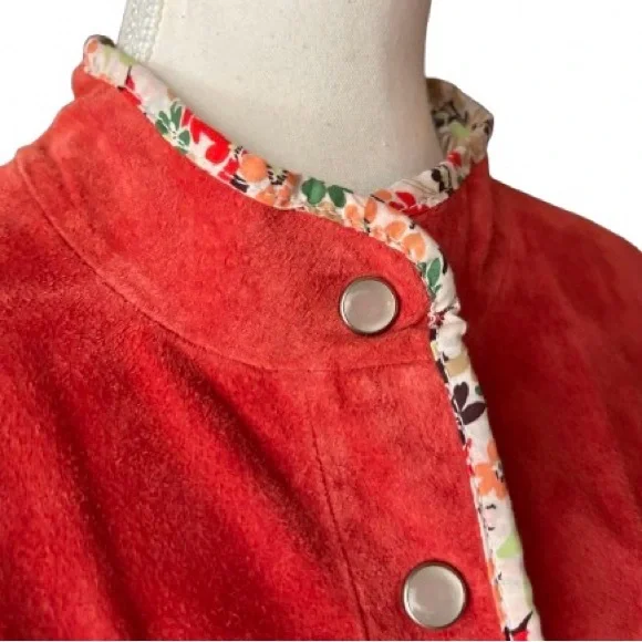 Vintage Suede Large Orange Red Jacket Leather 80s 90s Retro Designer JDS - Picture 5 of 14